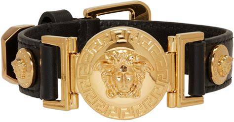 versace black leather wrap bracelet|versace medusa bracelet men's.